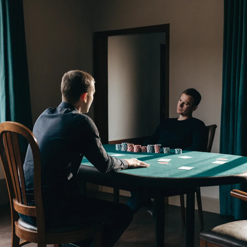 Pohled do pokerového sálu od vchodu, prázdné stoly pod bočním světlem